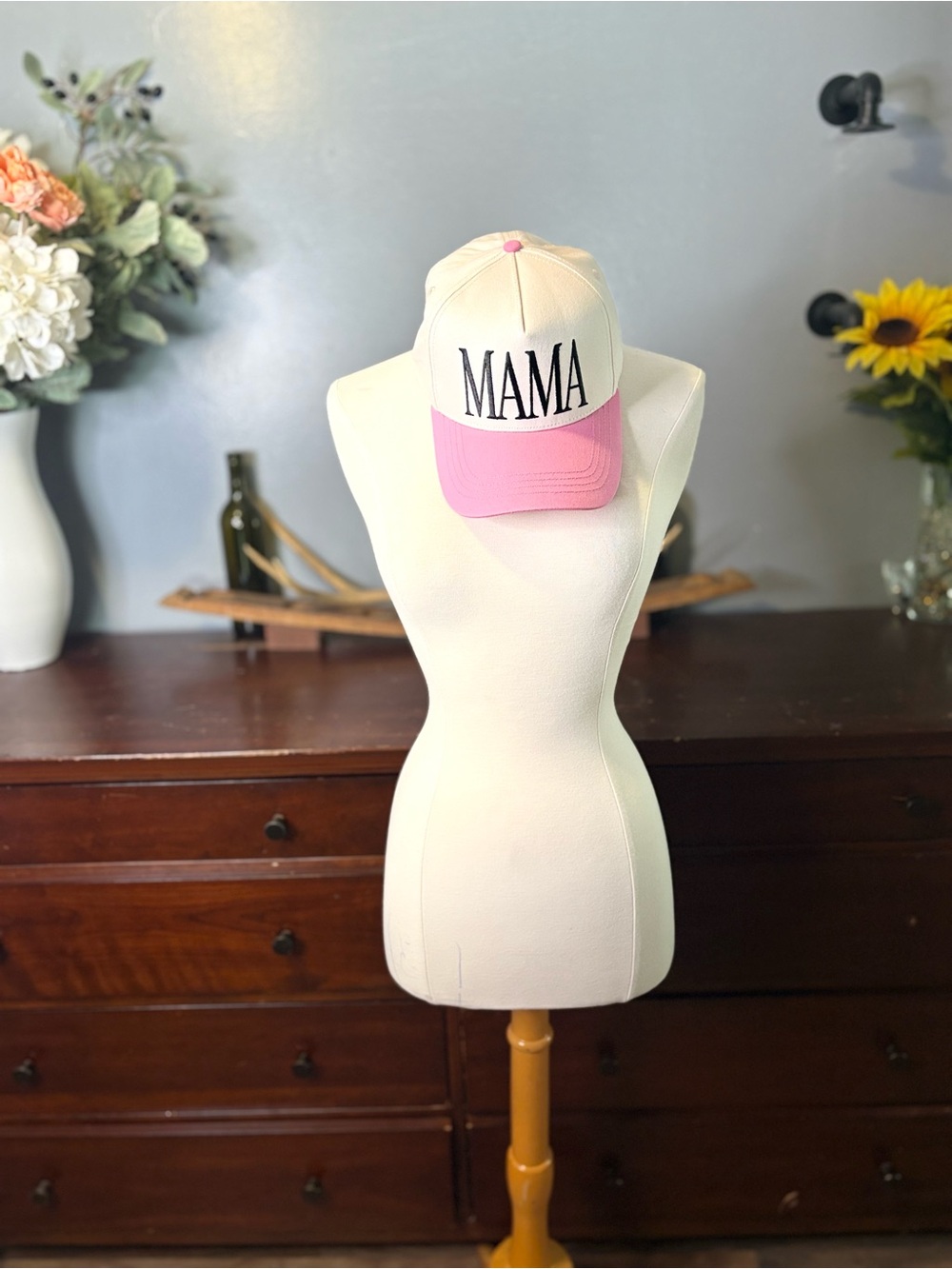 Simply southern ‘MAMA' Pink and White Baseball Cap - Women's Accessory